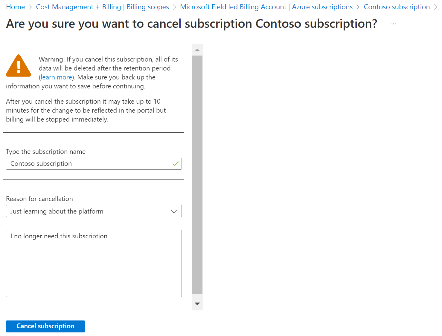 Screenshot showing the cancellation window.