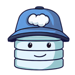 クラウド ロゴが特徴の建設用帽子を持つデータベースである Data API ビルダーのマスコットの図。