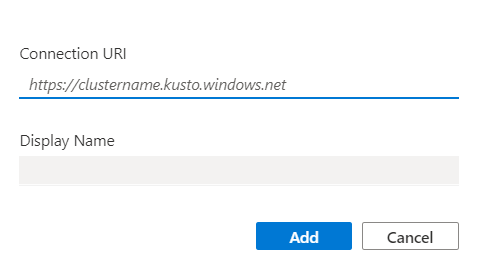 Azure Data Explorer で新しいクラスター接続を追加するために、クラスターの URI と説明を追加するスクリーンショット。
