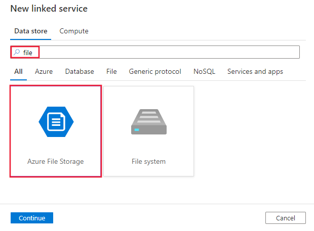 Screenshot of the Azure File Storage connector.