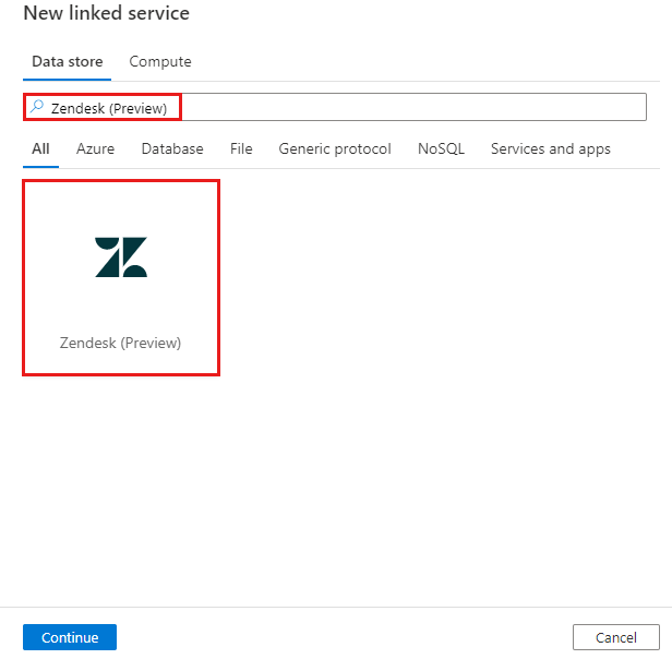 Screenshot showing selecting Zendesk connector.