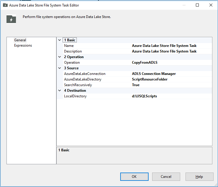 Azure Data Lake Store ファイル システム タスクを構成する