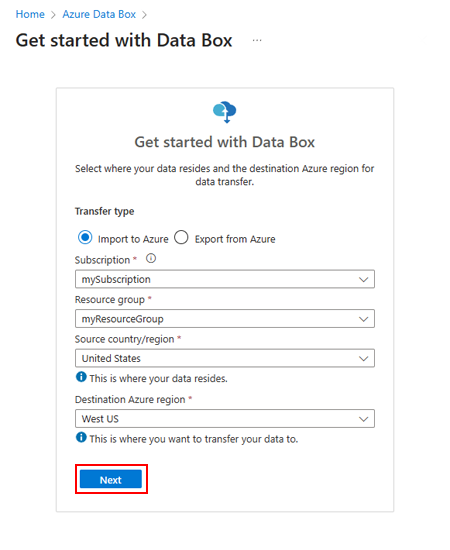 Data Box Disk オプションを選択する