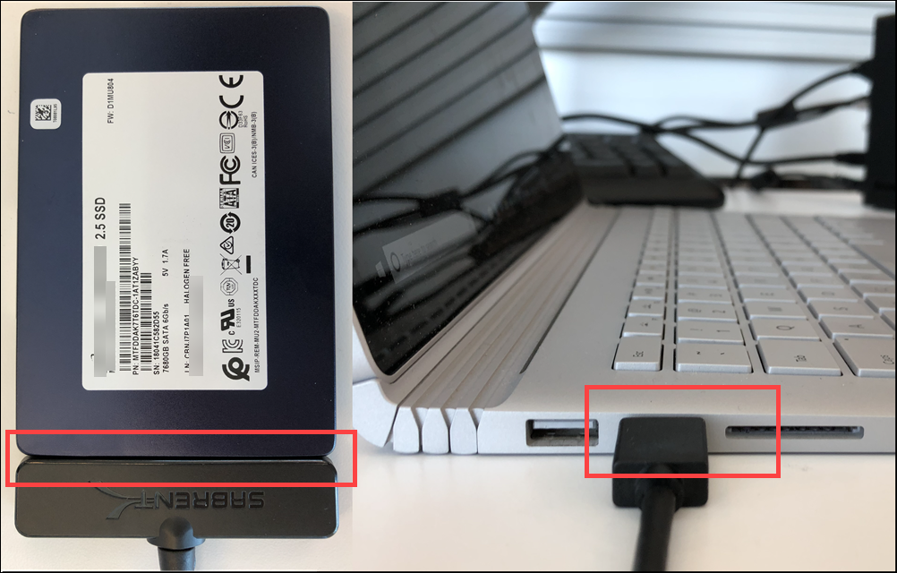 ソフトウェアで暗号化されたドライブの Data Box Disk コネクタを示すスクリーンショット。