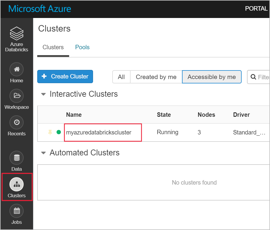 Databricks クラスターを開く