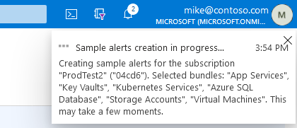 Screenshot showing notification that the sample alerts are being generated.