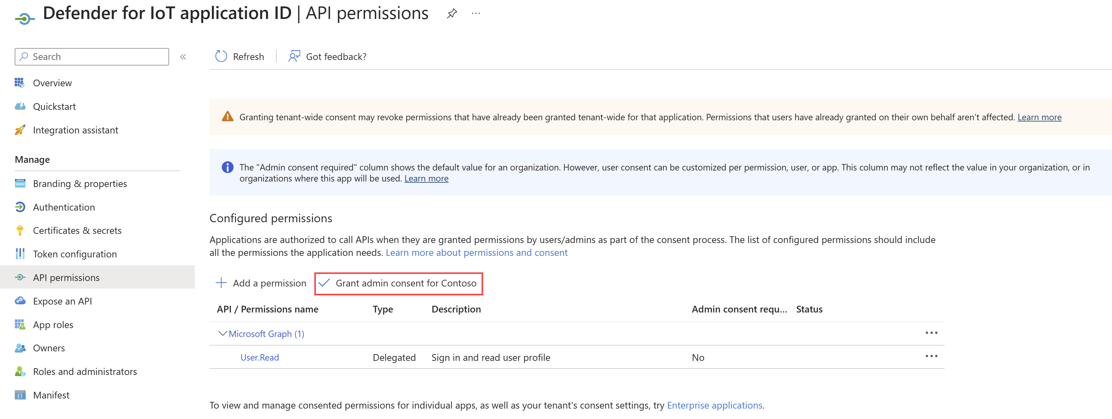 Microsoft Entra ID で API アクセス許可を設定するスクリーンショット。