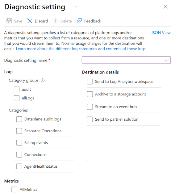 [診断設定] ダイアログのスクリーンショット。