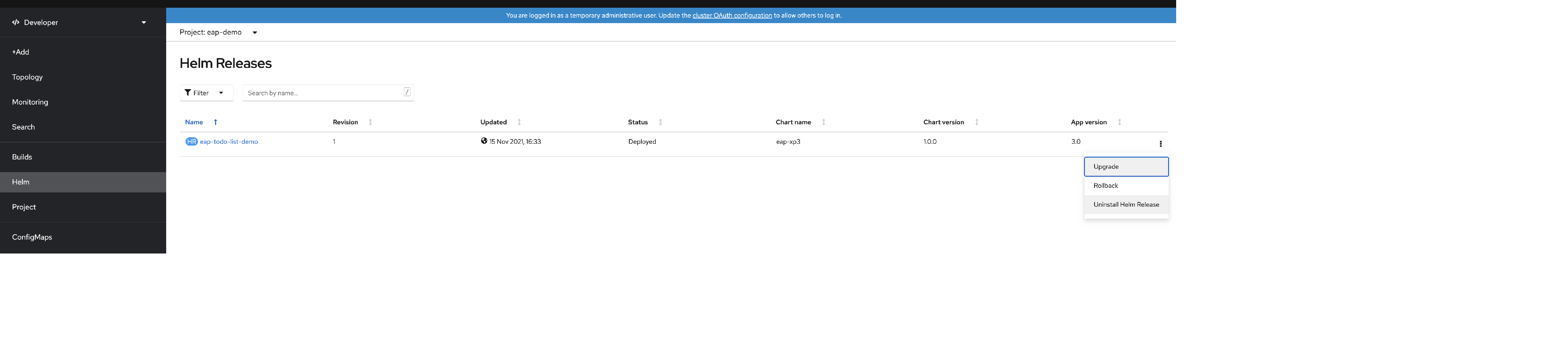 OpenShift アプリケーションをアンインストールする
