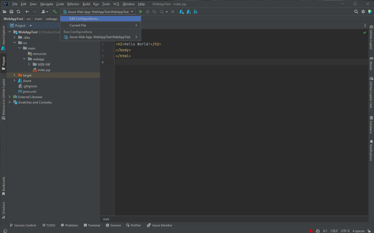 IntelliJ Azure App Service Hello World Web Java On 