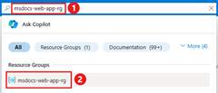 Azure portal 内でリソース グループを検索する方法を示すスクリーンショット。