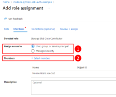A screenshot showing the radio button to select to assign a role to a Microsoft Entra group and the link used to select the group to assign the role to.