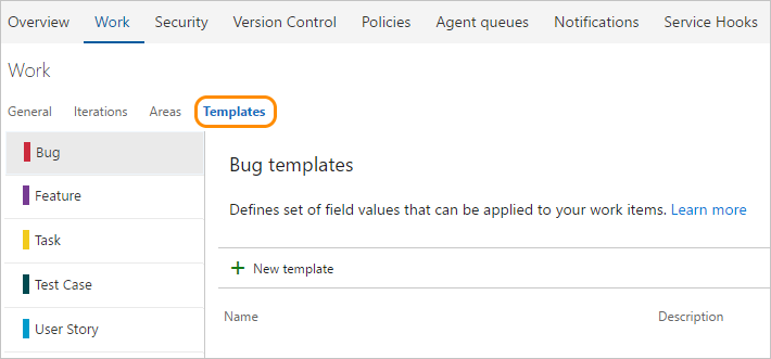 Screenshot of Open Work - Templates page for team.