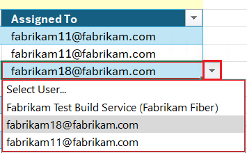 最近使用した値の [割り当て先] フィールドドロップダウン リストを示すスクリーンショット。