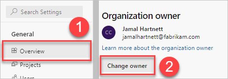 Screenshot of button highlighted by red box, Change owner.