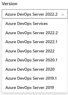 Azure DevOps コンテンツ バージョン セレクターからバージョンを選択する方法のスクリーンショット。