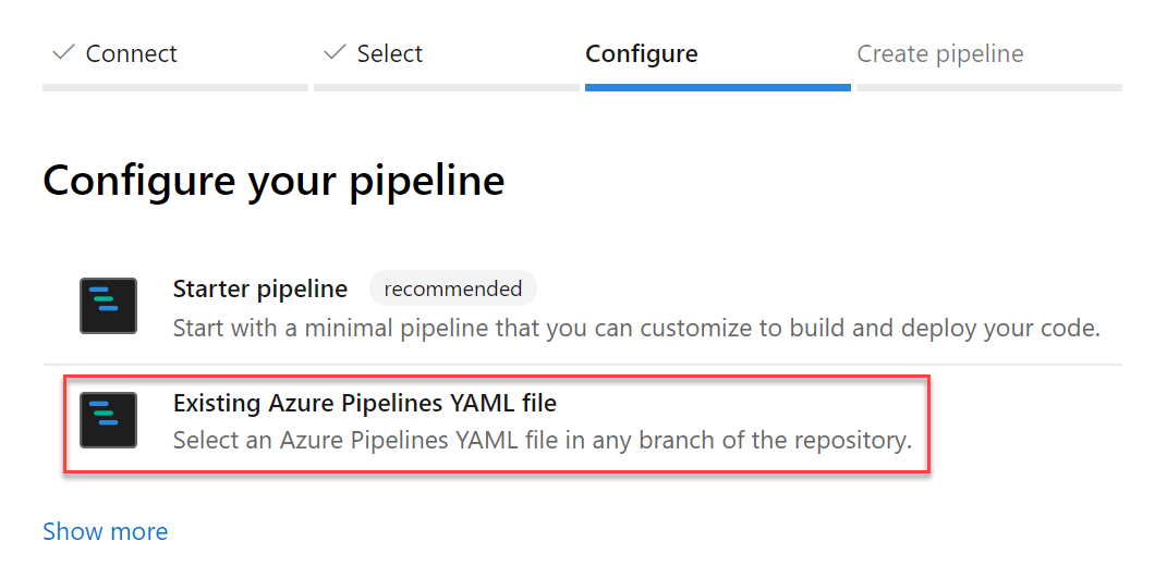 任意のブランチまたはパス内の既存の YAML ファイルからパイプラインを作成します。