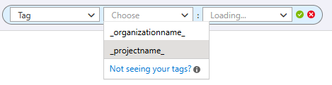 Copilot Code Review のコスト レポート用のプロジェクト タグ オプションを表示する Azure Cost Management のフィルター