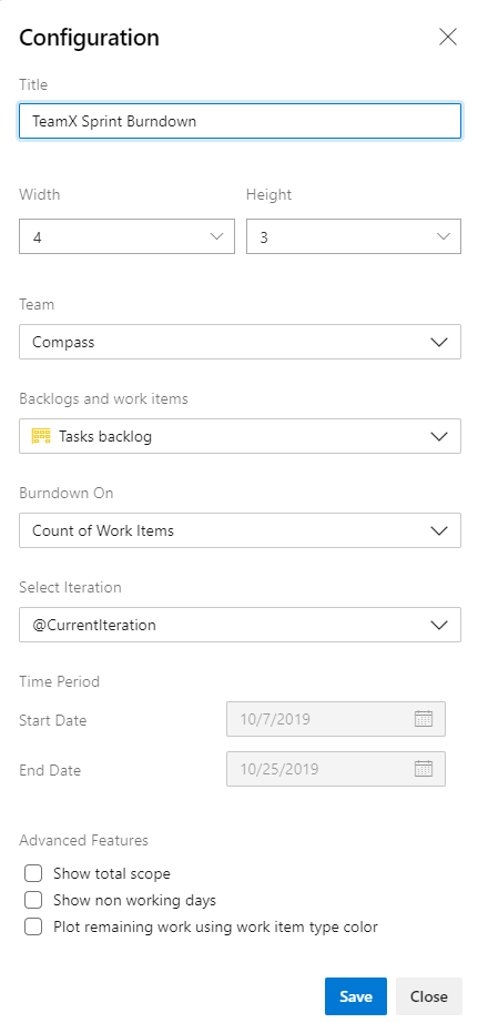 Sprint Burndown Widget - Configuration