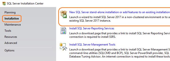 SQL Server の新しいインストール