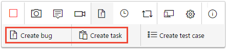 テスト & フィードバック拡張機能からのバグを追加する、バグまたはタスク機能を作成のスクリーンショット。