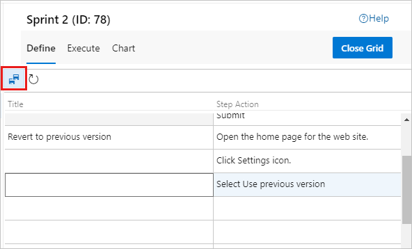 Excel からグリッド ビューにコピーされた手順の保存オプションを示すスクリーンショット。