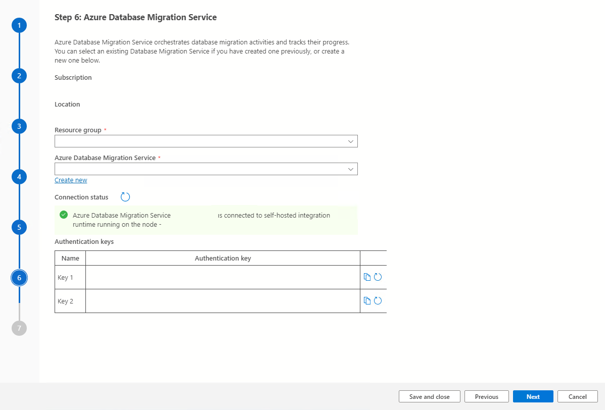 Database Migration Service の選択画面のスクリーンショット。