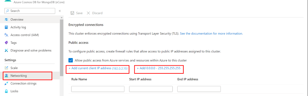 Azure DocumentDB のタイムアウト エラー ソリューションのスクリーンショット。
