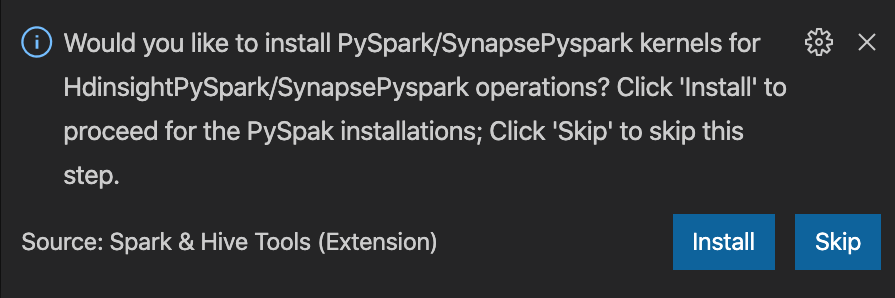 PySpark のインストールをスキップするオプションを示すスクリーンショット。