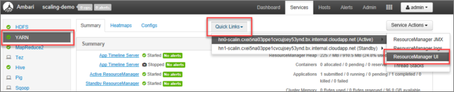 Apache Ambari quick links Resource Manager UI.