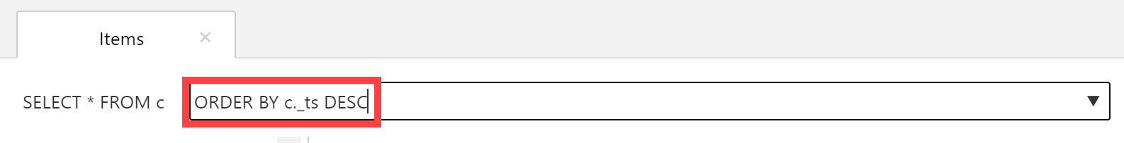 既定のクエリを ORDER BY c._ts DESC に変更するスクリーンショット。
