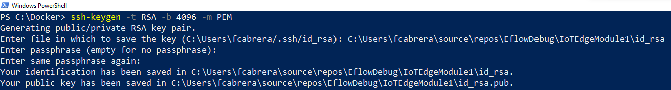 SSH キーの作成方法のスクリーンショット