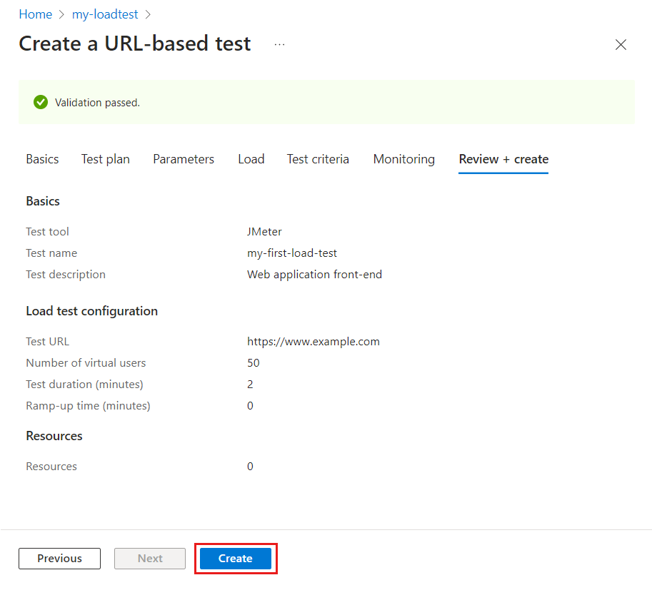 Azure portal のクイック テスト ページを示すスクリーンショット。仮想ユーザーを指定するオプションが強調表示されています。