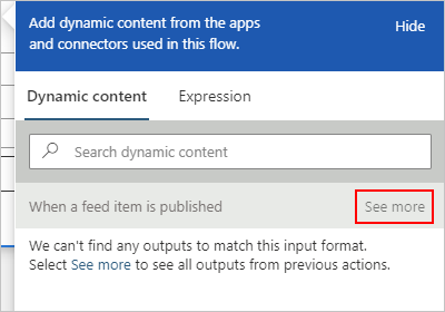 Screenshot that shows the opened dynamic content list and 