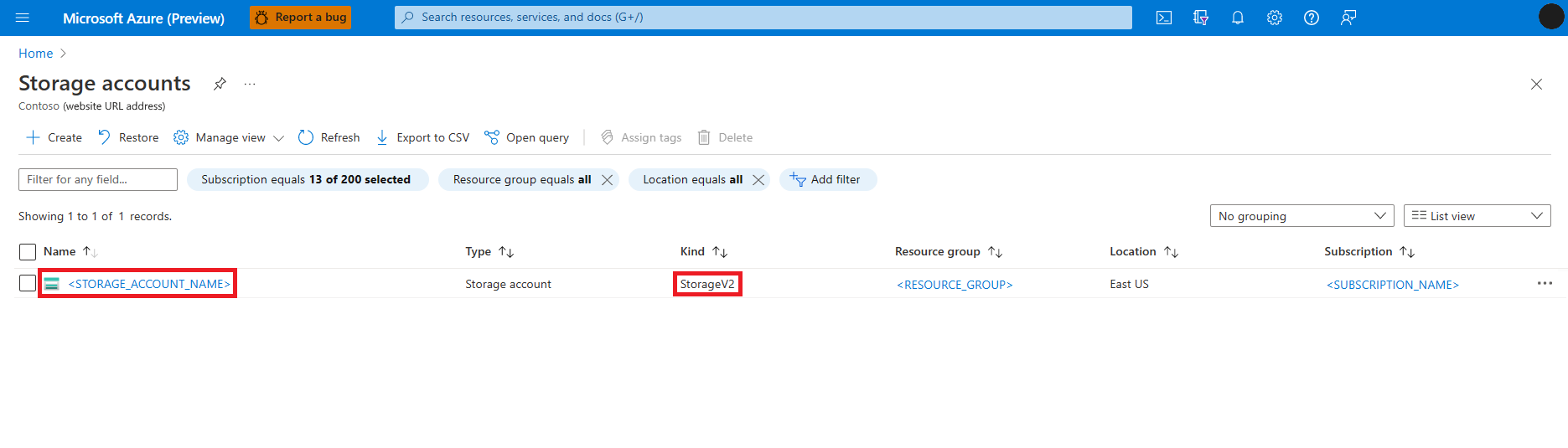 Azure Data Lake Storage (ADLS) Gen 2 ストレージ アカウントのストレージ アカウントの選択を示すスクリーンショット (拡大可)。