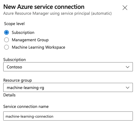 ARM サービス接続のスクリーンショット。