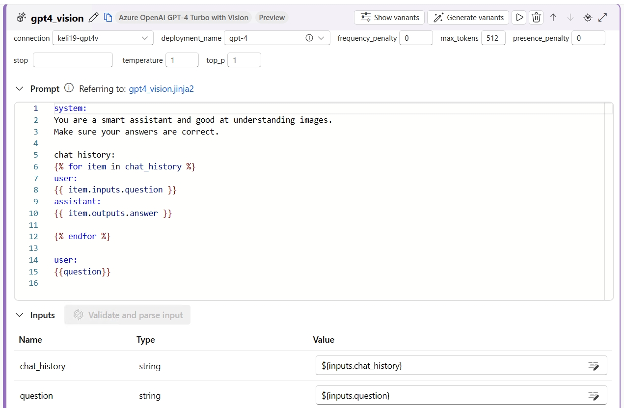Screenshot of GPT-4V tool in chat flow.