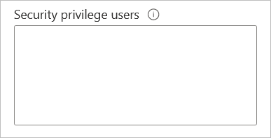 Active Directory 接続ウィンドウの [Security privilege users]\(セキュリティ特権ユーザー\) ボックスを示すスクリーンショット。