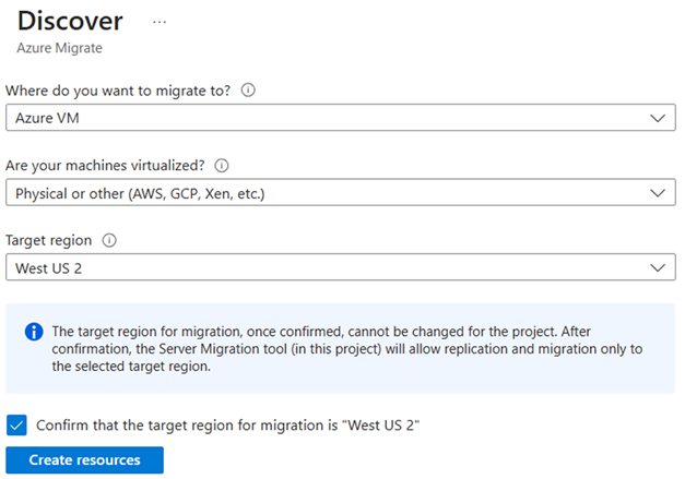 Azure Migrate の検出画面を示すスクリーンショット