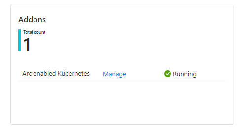 Azure Kubernetes Service (プレビュー) の [概要] ペインの一部のスクリーンショット。Arc 対応 Kubernetes の [管理] リンクが表示されています。