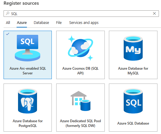 SQL データ ソースの選択を示すスクリーンショット。