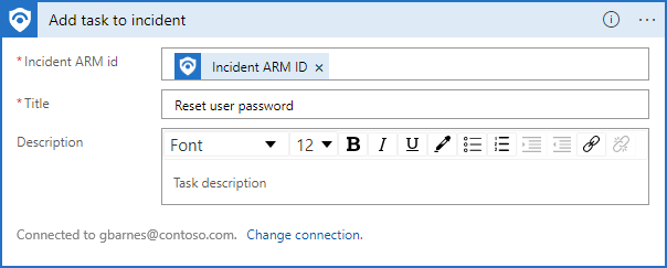 スクリーンショットに、ユーザーのパスワードをリセットするタスクを追加するプレイブック アクションを示しています。