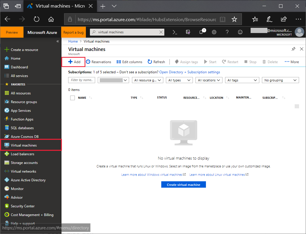 Azure portal の VM