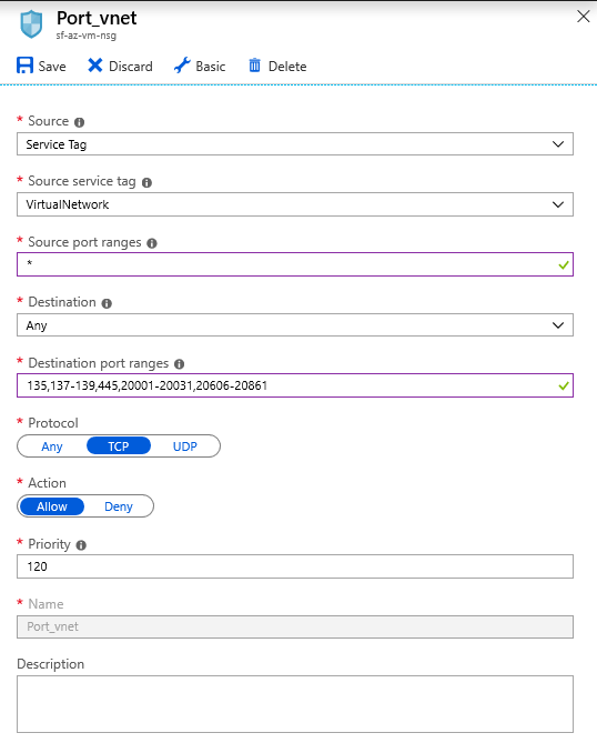 クラスターの TCP トラフィックを許可するルールの作成画面のスクリーンショット。