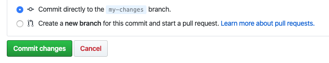 Commit changes button in GitHub interface
