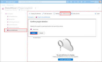 An image showing the steps to permanently remove a project resource from within the Portal Explorer.