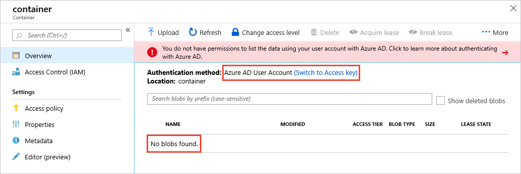 Azure AD アカウントがアクセスをサポートしていないかどうかを示すエラー