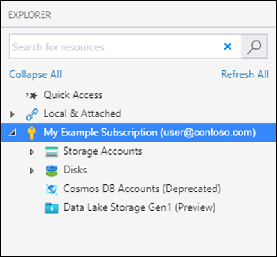 Storage Explorer のメイン ページを示すスクリーンショット