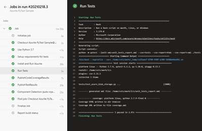 Azure Pipelines のテスト結果のスクリーンショット。