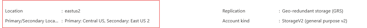 ストレージ アカウントの詳細を示す画面キャプチャ。
